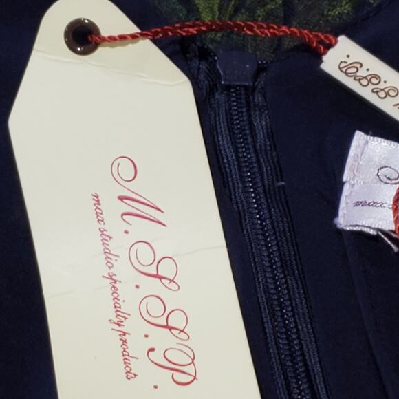 M.S.S.P. Palm Print Renee Cocktail Dress Sleeveless Sheath Navy Green Black XL - Picture 6 of 9